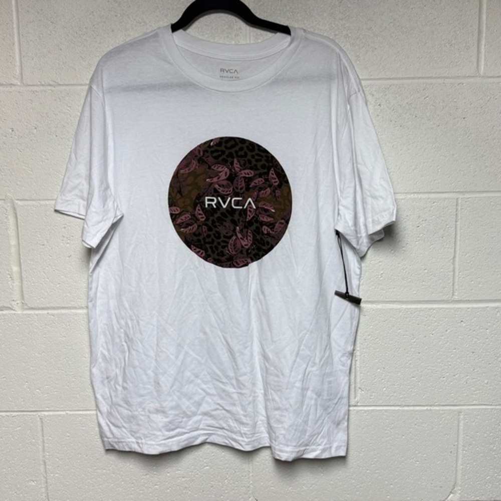 RVCA White Tee with‎ Pink and Black Graphic L
